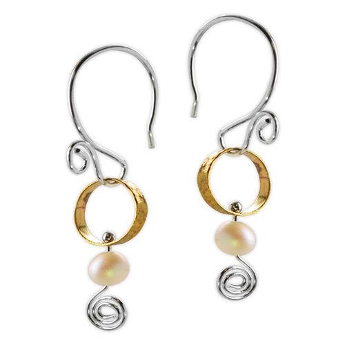 Jody Coyote Sonata Small Brass Circle with White Bead and Squiggle Earring