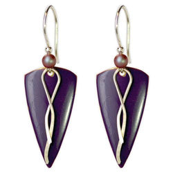 Jody Coyote Arbor GatesPurple Triangle with Silver and Squiggle and Bead Earring