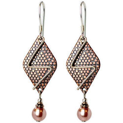 Jody Coyote Arbor GatesBrass Hammered Metal with and Squiggle and Pink Pearl Earring