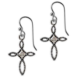 Jody Coyote Divine Clear Cubic Zirconia Antique Open Cross Earring