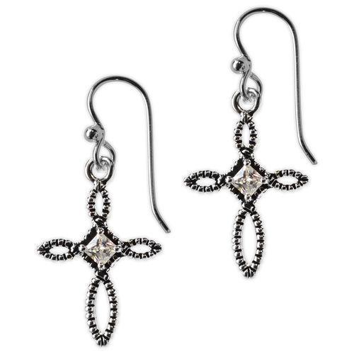 Jody Coyote Divine Clear Cubic Zirconia Antique Open Cross Earring
