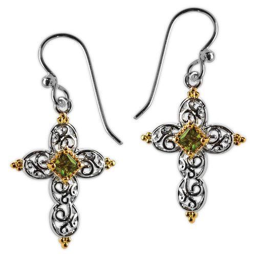 Jody Coyote Splendor Silver Open Heart with Gold and Olivine Cubic Zirconia Earring