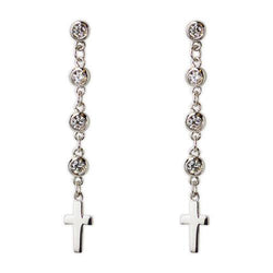 Jody Coyote Tiny Blessings Small Cross On Cubic Zirconia Chain Drop Earring