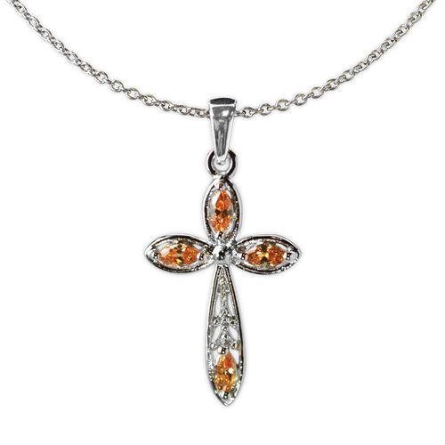 Jody Coyote Splendor Champagne Stones In Cross Design Necklace