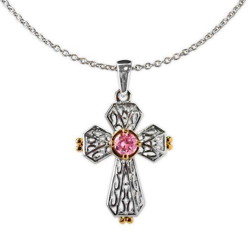 Jody Coyote Splendor Silver Open Heart with Gold and Pink Cubic Zirconia Necklace