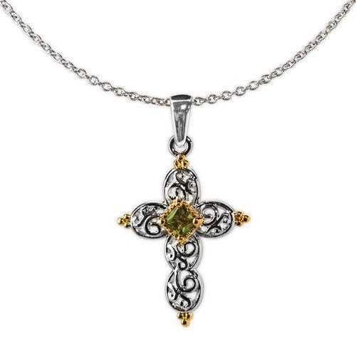 Jody Coyote Splendor Silver Open Heart with Gold and Olivine Cubic Zirconia Necklace