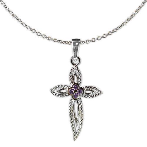 Jody Coyote Splendor Fancy Open Design Cross with Amethyst Cubic Zirconia Necklace