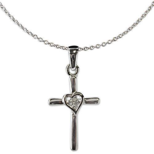 Jody Coyote Tiny Blessings Small Silver Cross with Open Heart In Center with Cubic Zirconia Necklace