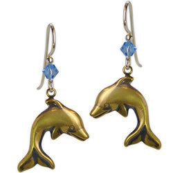 Jody Coyote Resort Gold Dolphins Blue Crystal Bead Earring