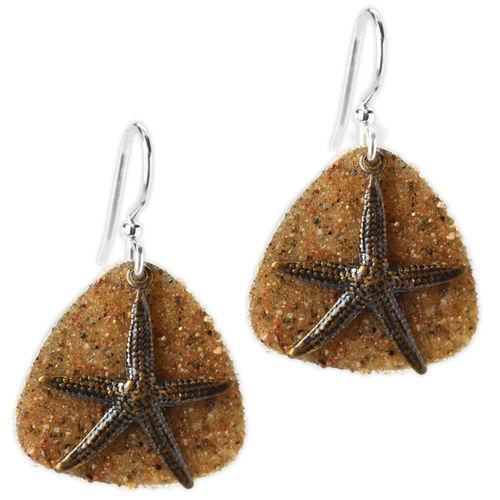 Jody Coyote Coastal Dunes Bronze Starfish On Sandy Backplate Earring