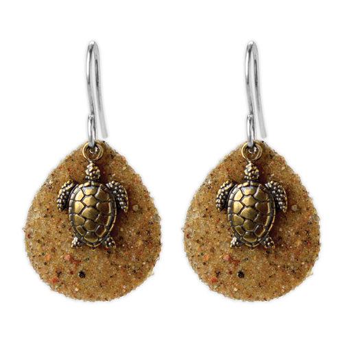 Jody Coyote Coastal Dunes Gold Turtles On Sandy Teardrop Backplate Earring