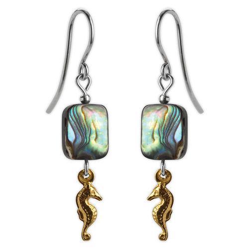 Jody Coyote Riviera Gold Seahorse with Abalone Beads Earring
