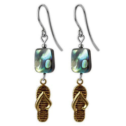 Jody Coyote Riviera Gold Flipflops with Abalone Bead Earring