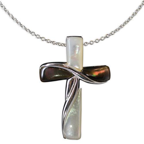 Jody Coyote Serenity White Mother Of Pearl and Horizontal Dark Shell Cross Necklace