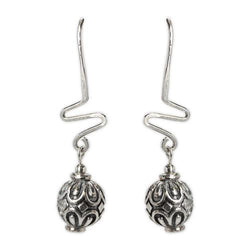 Jody Coyote Harmony Ball Silver Sculpted Round Bead On Zigzag Wire Earring