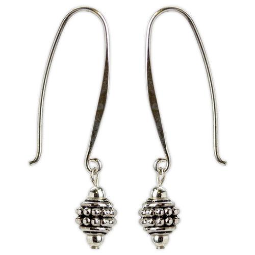 Jody Coyote Harmony Ball Silver Small Round Bead On Elongated Hoop Wire Earring