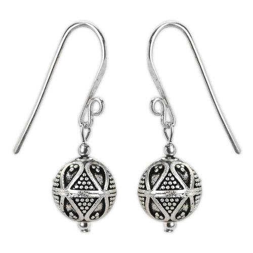 Jody Coyote Harmony Ball Silver Small Sculpted Round Bead Short Dangle Earring