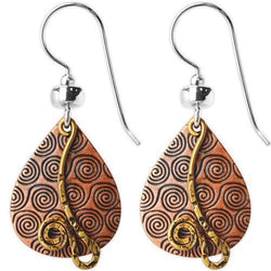 Jody Coyote Esemble Brown Etched Wide Teardrop Shield with Gold and Squiggle Earring