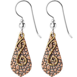 Jody Coyote Esemble Brown Etched Pointed Drop Shield with Gold and Squiggle Earring