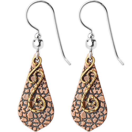 Jody Coyote Esemble Brown Etched Pointed Drop Shield with Gold and Squiggle Earring