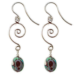 Jody Coyote Neo Geo Abalone Oval with Silver Spiral Wire Earring