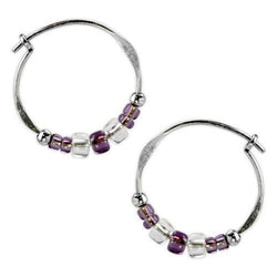 Jody Coyote Orbit Purple and White Bead Slides Earring