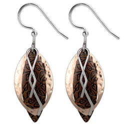 Jody Coyote Mod Grooves Rose Gold/Copper Teardrop with Leaf and Squiggle Earring