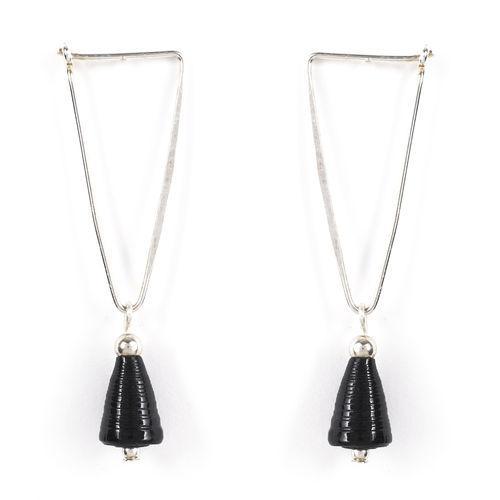 Jody Coyote Spun Triangle with Cone Paper Bead - Black Earring